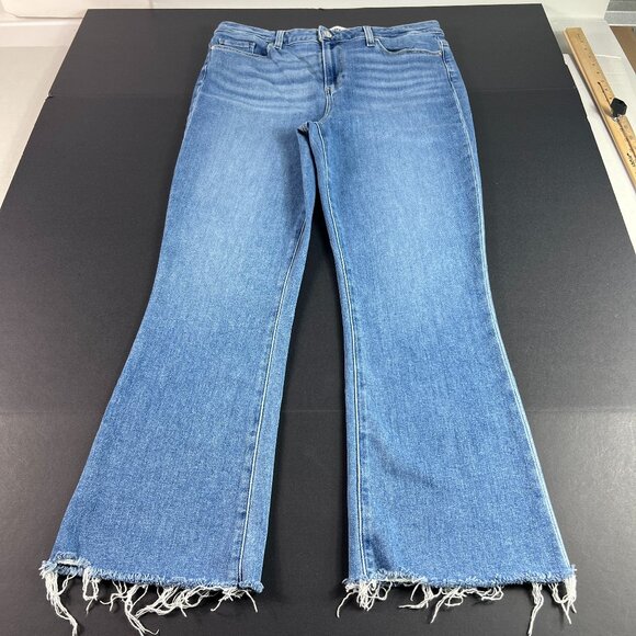 Paige Jeans Women 34x27* Claudine High Rise Crop Flare Blue Raw Hem Denim Tag 32 - Picture 1 of 16